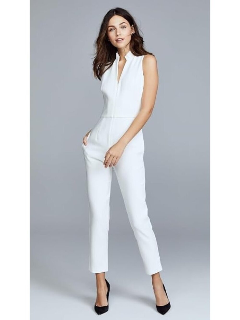Black Halo Antoinette Jumpsuit Porcelain white 4 slim ankle sleeveless pockets